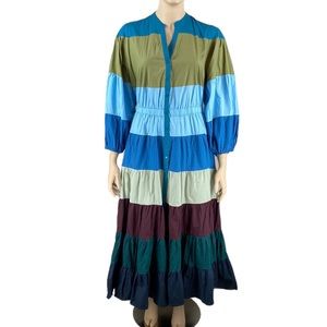 New Forever That Girl Anthropologie Plus Colorblock Tiered Puff Sleeves Dress 3X